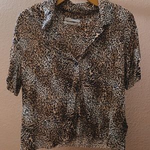 cheetah button up blouse